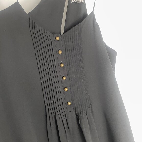 Express Black Satin Cami Tank Top with Button Details Keyhole Back Size S - Picture 3 of 8